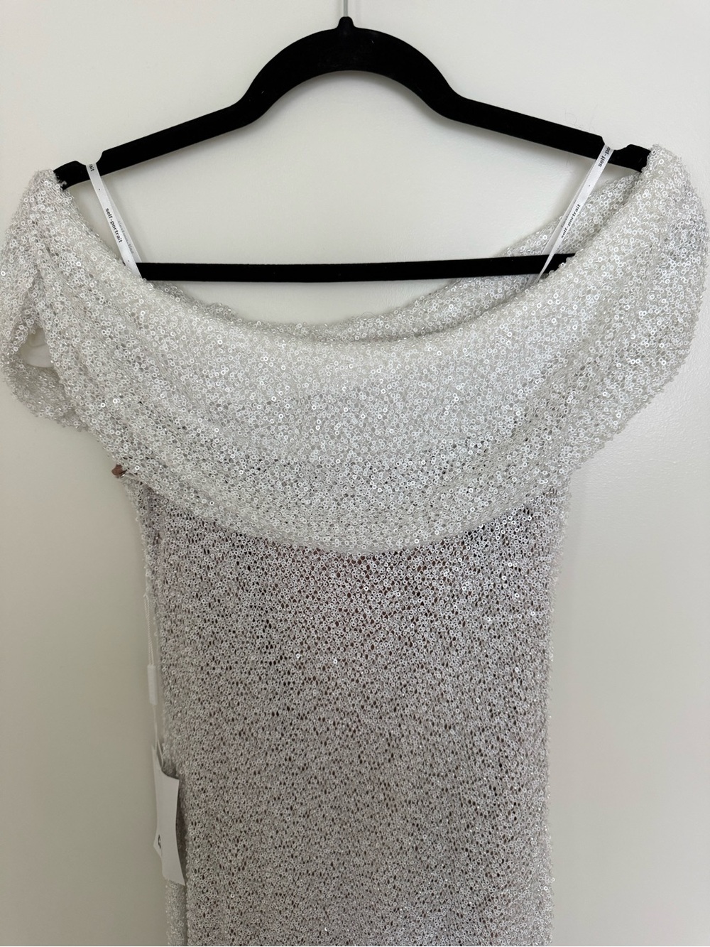 Self-Portrait Off the Shoulder Sequin Dress in White